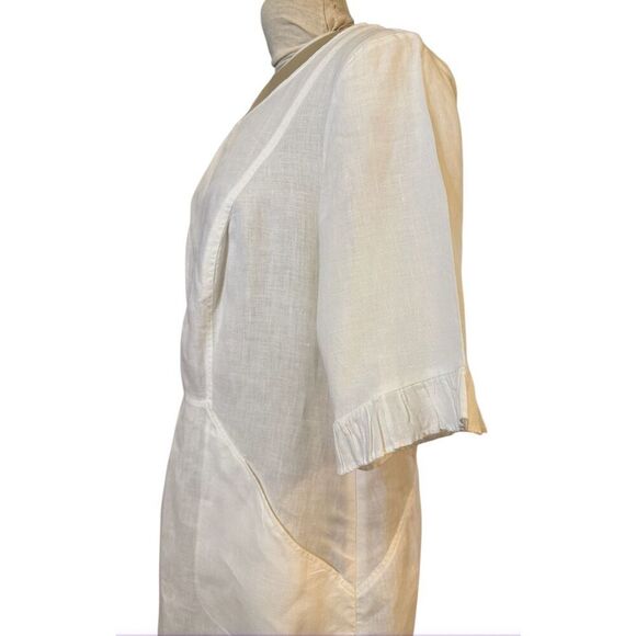 Boden White Linen Frill Cuff Dress Sz. 14 Lightweight Packable Classic - Picture 10 of 13